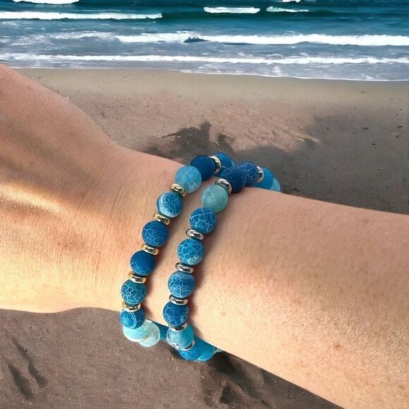 NWT Wool + Pepper Co. Blue Frosted Moss Agate w/ either Silver or Gold accents - Picture 2 of 3